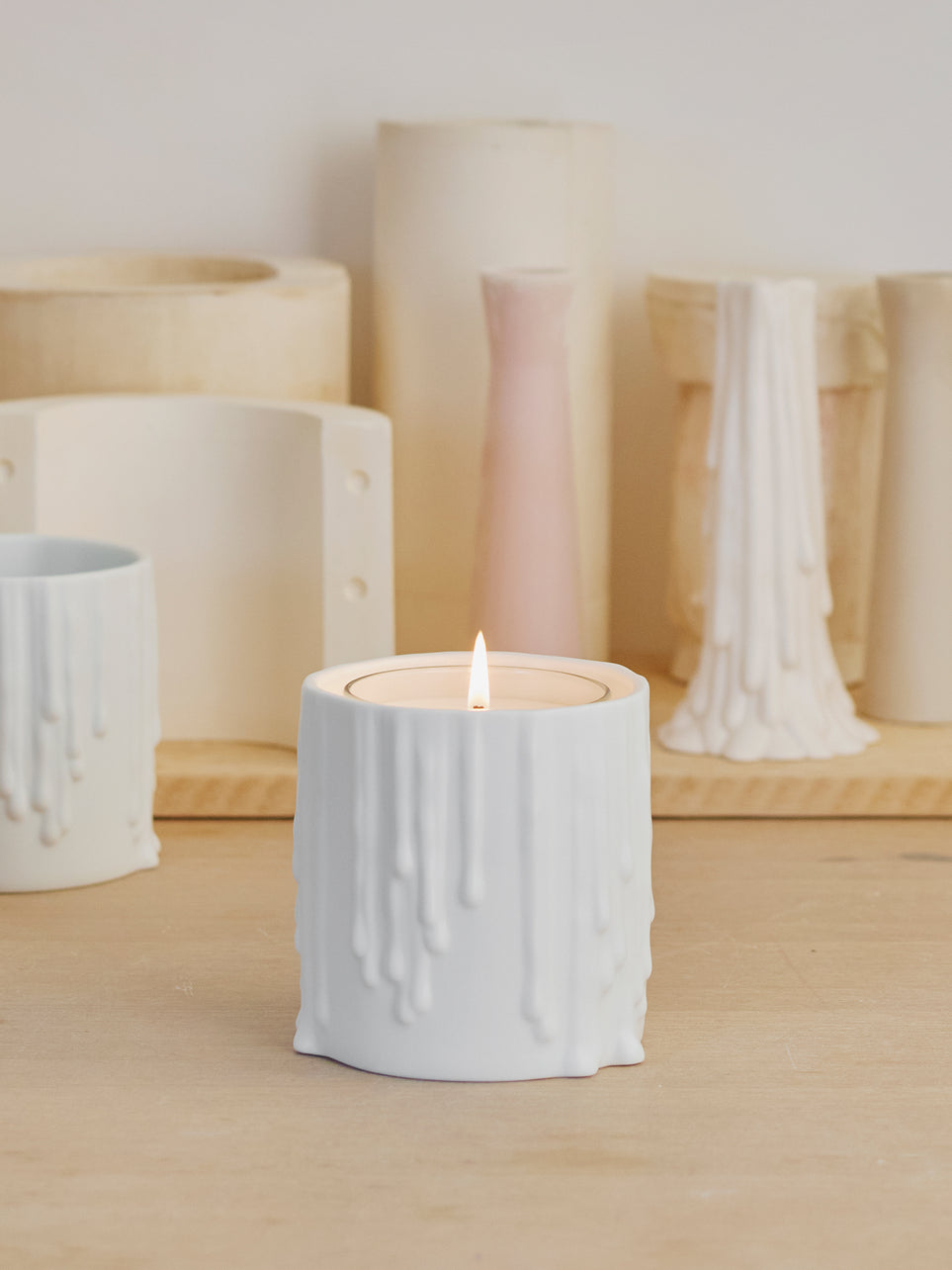White Melted Wax candle holder - For classic candles