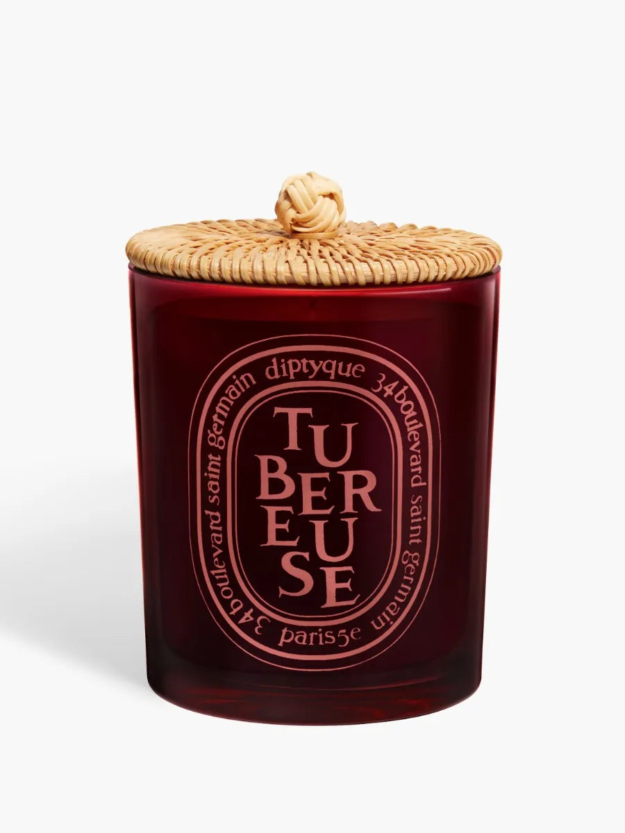 Tubéreuse (Tuberose) - Mittelgroße Kerze und Deckel aus geflochtenem Rattan