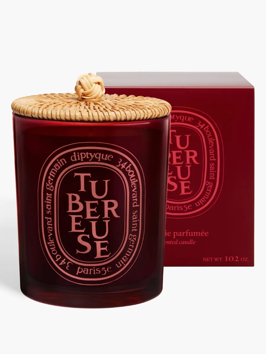 Tubéreuse (Tuberose) - Mittelgroße Kerze und Deckel aus geflochtenem Rattan